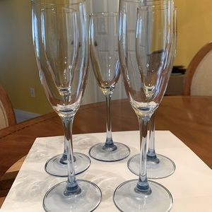 Champagne glasses with blue hue on the base. (Never used)